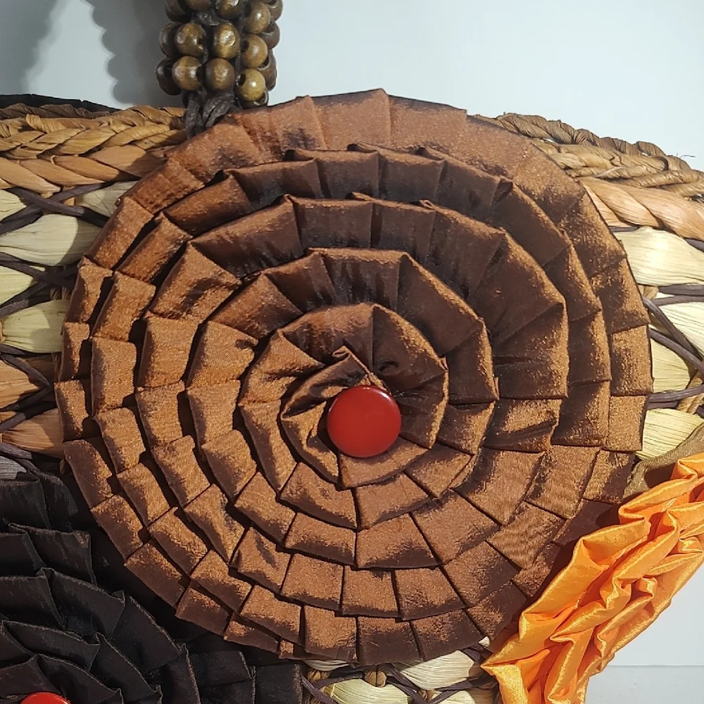 Chico's Brown and Orange Tote with Rosette Accents - Picture 3 of 16